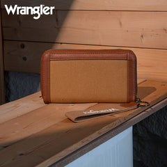 Wrangler Leather Trim Canva Wristlet Wallet