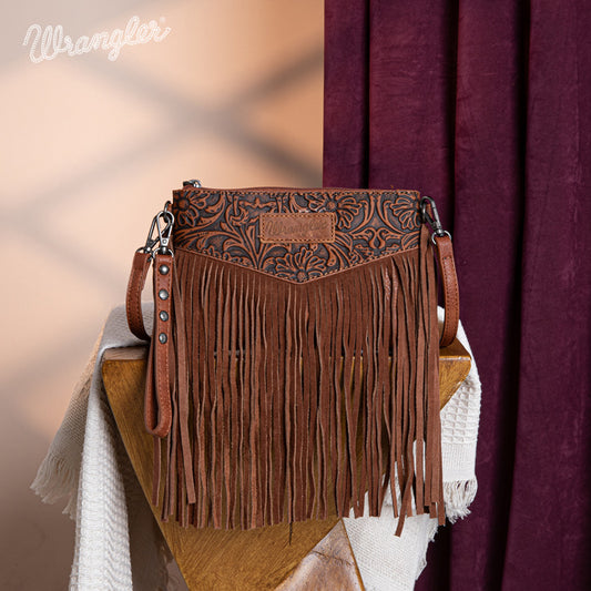 Wrangler Vintage Floral Tooled Collection Fringe Crossbody