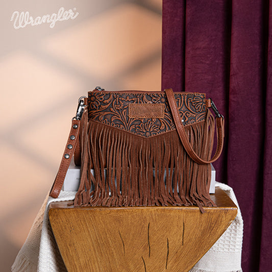 Wrangler Vintage Floral Tooled Collection Fringe Crossbody