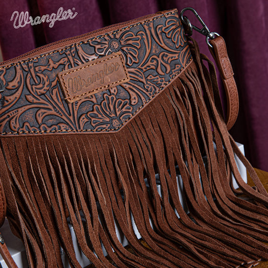 Wrangler Vintage Floral Tooled Collection Fringe Crossbody