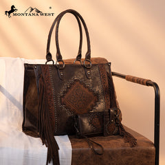 Montana West Fringe Tooled Carry Tote Set