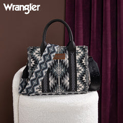 Wrangler Aztec Embroidered Whipstitch Canvas Tote Bag