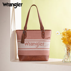 Wrangler Leather Trim Striped Canvas Tote Bag