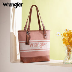 Wrangler Leather Trim Striped Canvas Tote Bag