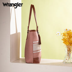 Wrangler Leather Trim Striped Canvas Tote Bag