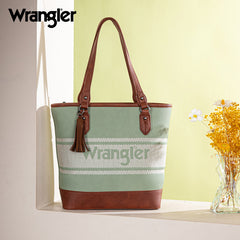 Wrangler Leather Trim Striped Canvas Tote Bag