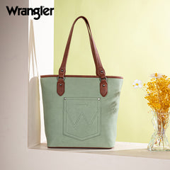 Wrangler Leather Trim Striped Canvas Tote Bag