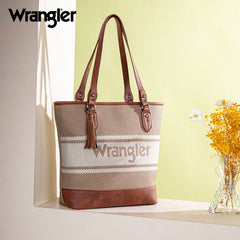 Wrangler Leather Trim Striped Canvas Tote Bag