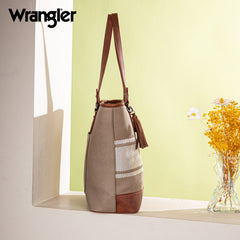 Wrangler Leather Trim Striped Canvas Tote Bag