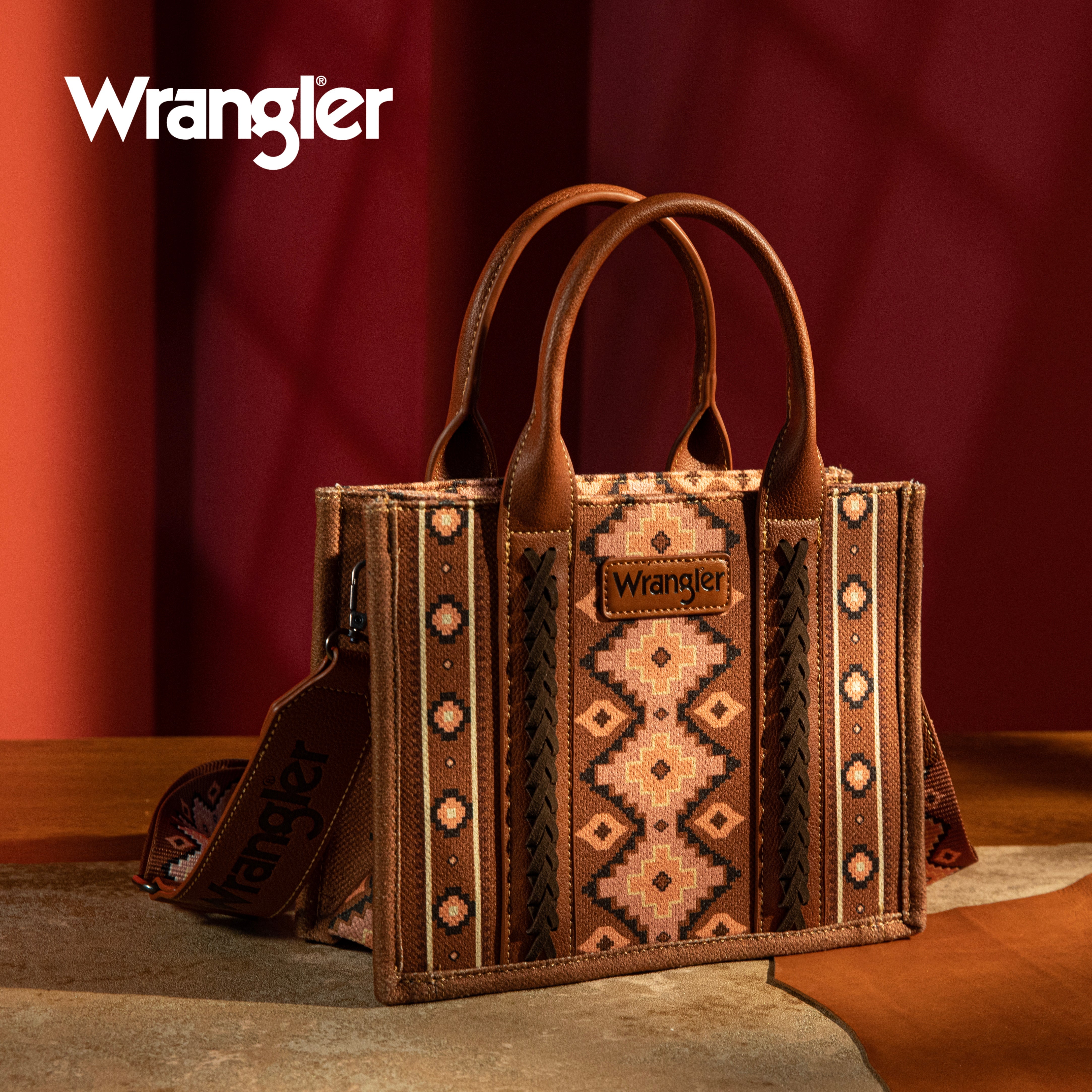 Wrangler Aztec Southwestern Pattern Dual Sided Print Canvas Tote/Crossbody Bag Collection - Cowgirl Wear