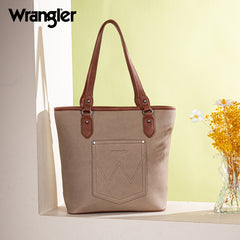 Wrangler Leather Trim Striped Canvas Tote Bag