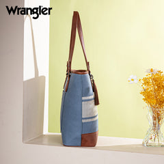 Wrangler Leather Trim Striped Canvas Tote Bag