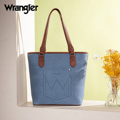 Wrangler Leather Trim Striped Canvas Tote Bag