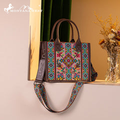 Montana West Pattern Embroidered Canvas Tote Bag
