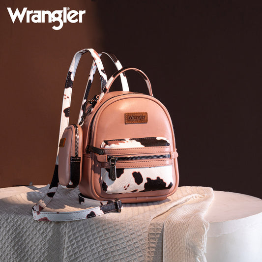 Wrangler Cow Print  Decorated Zipper Mini Backpack