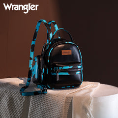 Wrangler Cow Print  Decorated Zipper Mini Backpack