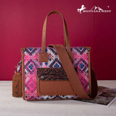 2024 New Montana West Allover Aztec Distressed Tote/Crossbody Canvas Bag