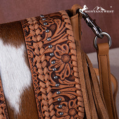 Montana West Genuine Leather Tooled Fringe Crossbody