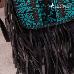 Montana West Genuine Leather Tooled Fringe Crossbody