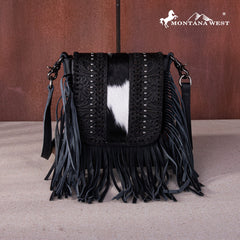 Montana West Genuine Leather Tooled Fringe Crossbody