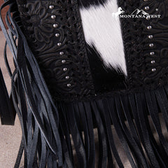 Montana West Genuine Leather Tooled Fringe Crossbody