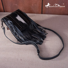 Montana West Genuine Leather Tooled Fringe Crossbody