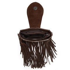 Trinity Ranch Genuine Hair-On Cowhide Tooled Fringe Crossbody Bag