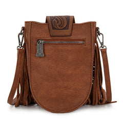 Trinity Ranch Genuine Hair-On Cowhide Tooled Fringe Crossbody Bag