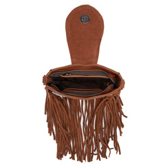 Trinity Ranch Genuine Hair-On Cowhide Tooled Fringe Crossbody Bag