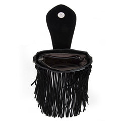 Trinity Ranch Genuine Hair-On Cowhide Tooled Fringe Crossbody Bag