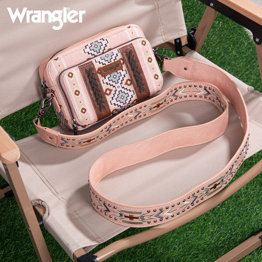 Wrangler Aztec Printed Crossbody Purse-Pink