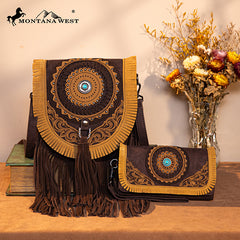 Montana West Concho Fringe Crossbody Purse Set