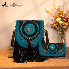 Montana West Concho Fringe Crossbody Purse Set