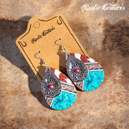 Rustic Couture's Navajo Brozen witn Nature Stone Wooden Teardrop Shape Dangling Earring