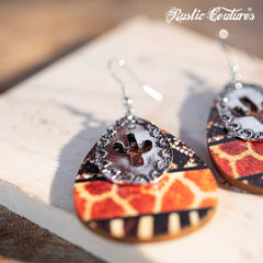 Rustic Couture's Cacus Hollow Out with Wooden Teardrop Shape Earring