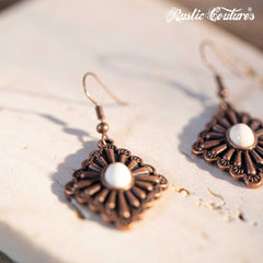 Rustic Couture's Daisy Rhombus Shape with Center Nature Stone Earring