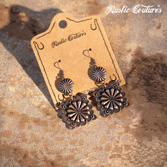 Rustic Couture's Concho Brozen Square Shape Dangling Earring