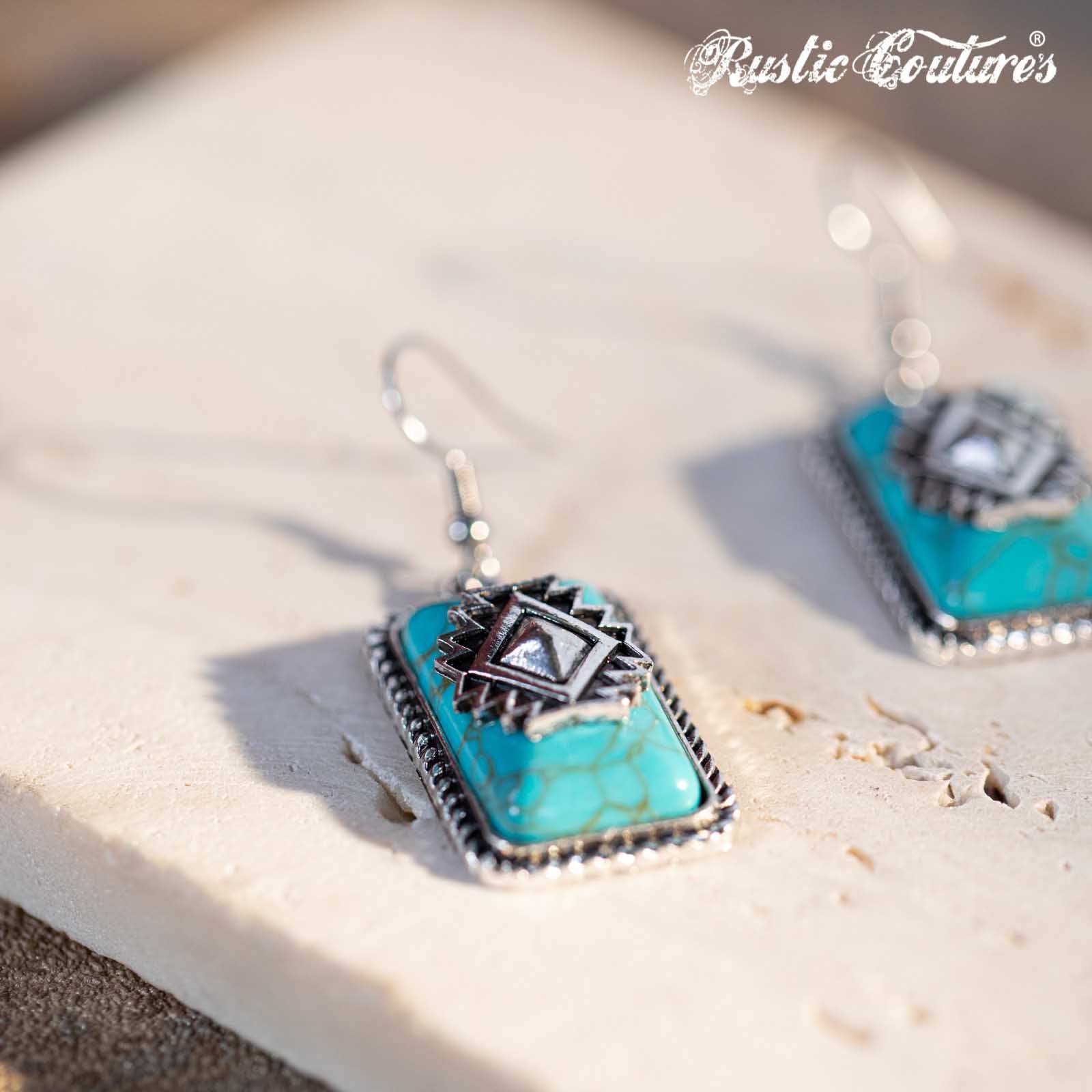 Rustic Couture's Bohemian Rectangular Block Synthetic Turquoise Earring