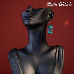 Rustic Couture's Bohemian Rectangular Block Synthetic Turquoise Earring