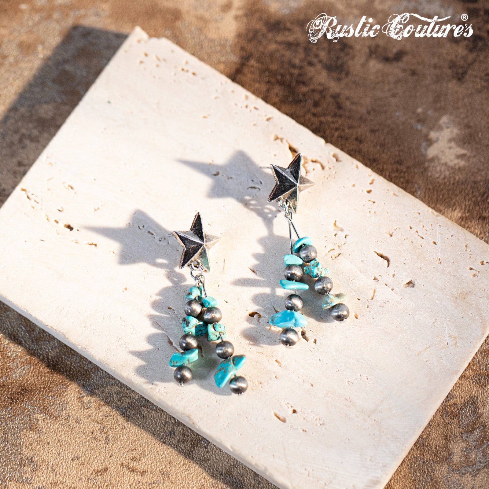 Rustic Couture's Chip Stone with Top Star Stud Earring - Cowgirl Wear