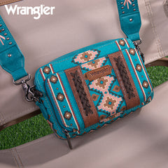 Wrangler Aztec Printed Crossbody Purse-Turquoise