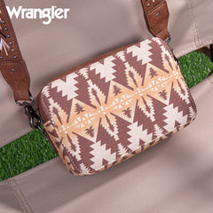 Wrangler Aztec Printed Crossbody Purse-Light Coffee