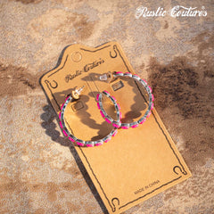 Rustic Couture's Silver Base Hot Pink Nature Stone Bead Hoop Earrings