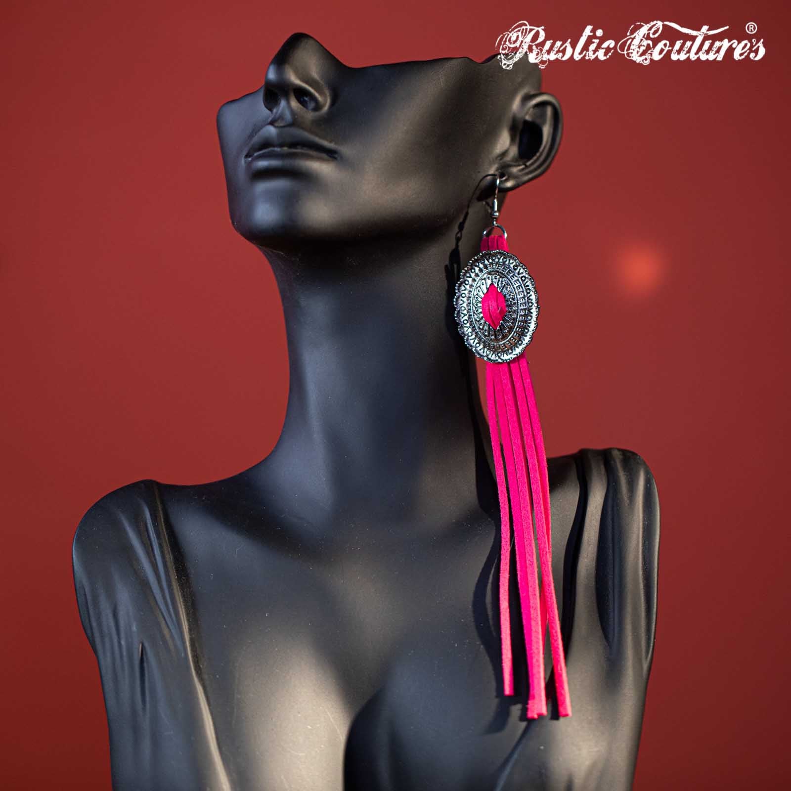Rustic Couture's Sterling Concho Leather Fringe Dangle Hook Earring