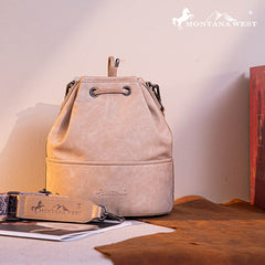 Montana West Cowhide Tooled Bucket Bag