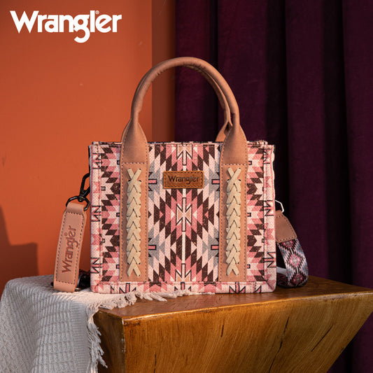 Wrangler Aztec Embroidered Whipstitch Canvas Mini Tote Bag