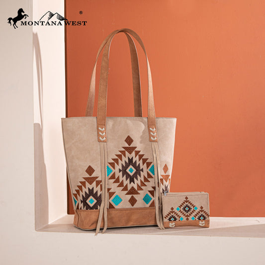 Montana West Aztec Embroidered Tote Bag Set