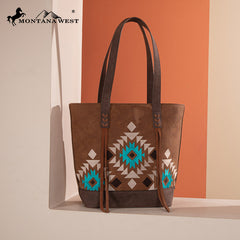 Montana West Aztec Embroidered Tote Bag Set