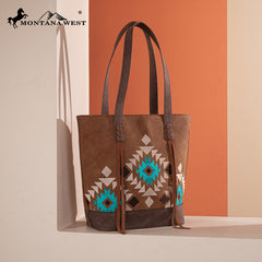 Montana West Aztec Embroidered Tote Bag Set