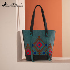 Montana West Aztec Embroidered Tote Bag Set